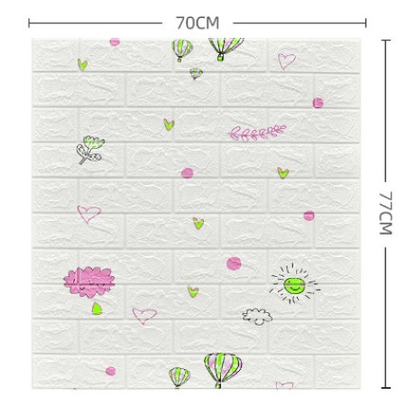 Set 10 Placi Tapet 3D, Flippy, 70 x 77 cm, Grosime 3 mm, din Polietilena, Tip Caramida, Model cu Baloane, Suprafata acoperita 5.3 mp, Alb