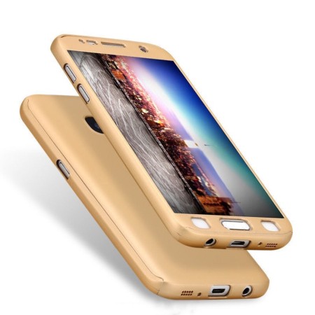 Husa Samsung Galaxy J5 2016 Full Cover 360 Auriu + Folie de protectie