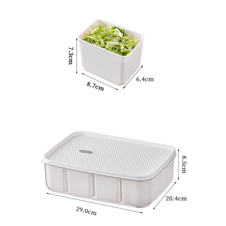 Cutie pentru Depozitare Alimente, Flippy, 8 Compartimente cu Capac, Material PET+PP, 29 x 20 x 9 cm, Alb/Transparent