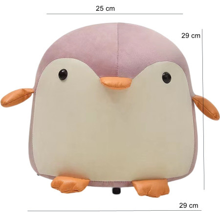 Taburet Pentru Copii, Flippy, Cadru din Lemn Masiv, 25 x 29 x 29 cm, Perna de Burete Elastica si Maner de Transport, in Forma de Pinguin, Roz