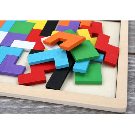 Puzzle Montessori, Flippy, din Lemn, Tip Tetris, +36 Luni, Forme Neregulate, 40 Piese, 26.5 x 17.7 cm, Multicolor