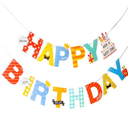 Banner Happy Birthday 100x200 cm, Flippy, Rola de Ata Inclusa, Tematica Aniversare, Multicolor