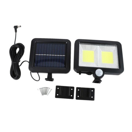 Lampa solara Flippy cu senzor de miscare, 108 COB LED, 2 grile, 2400lm, ip65, negru