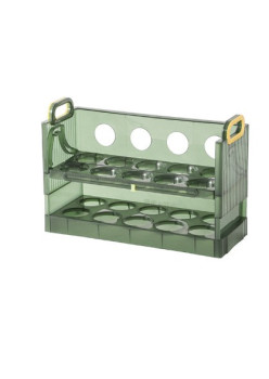 Suport organizator oua pentru frigider, Flippy, Verde transparent, capacitate 20 oua, Doua straturi