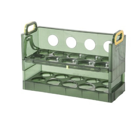 Suport organizator oua pentru frigider, Flippy, Verde transparent, capacitate 20 oua, Doua straturi