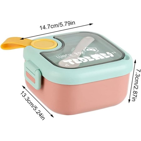 Caserola pentru copii Flippy, lunch box, 750 ml, doua boluri, lingura, foarfeca din plastic, rezistenta la scurgeri, Roz