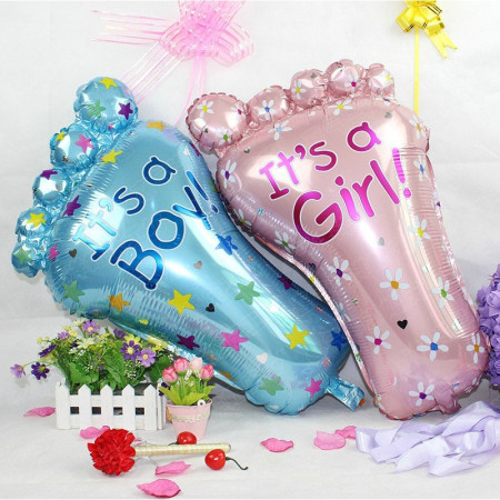 Set 3 Baloane din Folie Metalizata, Flippy, Figurine Picior 46x79 cm, Inima 45 cm, Stea 45cm, Model It's a Girl, Tema Gender Reveal, Ambalaj Individual, Pai Inclus, Umflare cu Aer sau Heliu, Roz