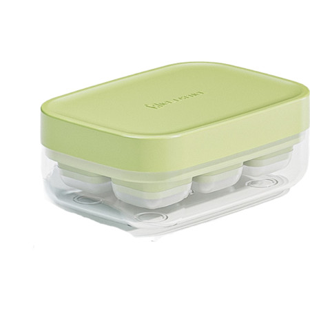 Forma pentru gheata cu presa Flippy, din silicon alimentar, 6 cuburi, caserola pentru depozitare, usor de folosit si curatat, 10.5 x 7.5 x 4.1 cm, verde