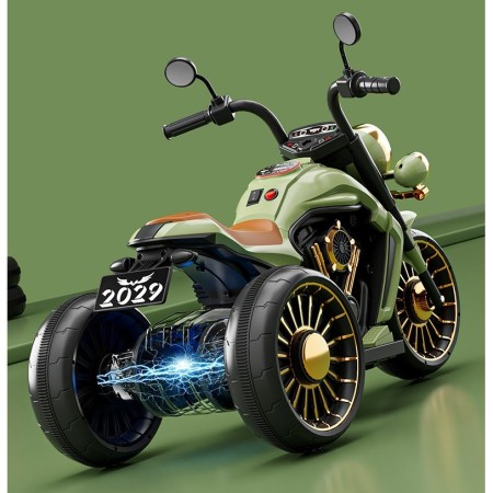 Motocicleta Electrica Flippy, cu Acumulator, Telecomanda, Bluetooth, Sistem Anti-Rasturnare, Sistem de Lumini si Sunet, 1-8 Ani, 93 x 48 x 63 cm, Verde