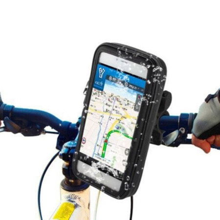 Suport husa telefon mobil Flippy pentru bicicleta si motocicleta, rezistent apa si socuri, touchscreen, 360 rotativ, negru, marime L ≤ 5.5 inch