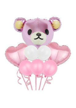 Set 8 Baloane folie si latex Baby Girl, Ursulet, 60 cm