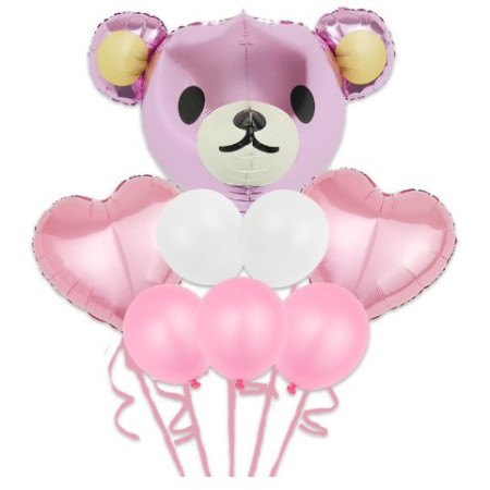 Set 8 Baloane folie si latex Baby Girl, Ursulet, 60 cm