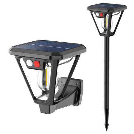 Lampa Solara LED, Flippy, Tip Felinar, pentru Perete/Sol, 10.8 x 12.3 x 46 cm, 3 Moduri, Lumina Calda, din ABS si PP, Negru