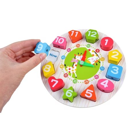 Jucarie Educativa Flippy, Tip Montessori, Model Ceas Girafa, din Lemn, + 36 Luni, 12 Piese, 17 cm, Multicolor