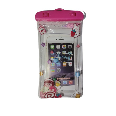 Husa subacvatica Glitter Kids Waterproof Flippy, Snowproof, Universala, cu Snur, pentru telefon sau documente, Sweet Girl, Roz