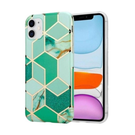 Husa protectie Flippy compatibila cu Apple iPhone 12 Mini Soft IMD TPU Marble Geometric Verde