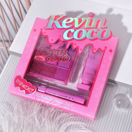 Set 3 Produse de Machiaj, KEVIN & COCO, Pink Ice Star, 9 culori, 15.5 x 13 x 3.4 cm