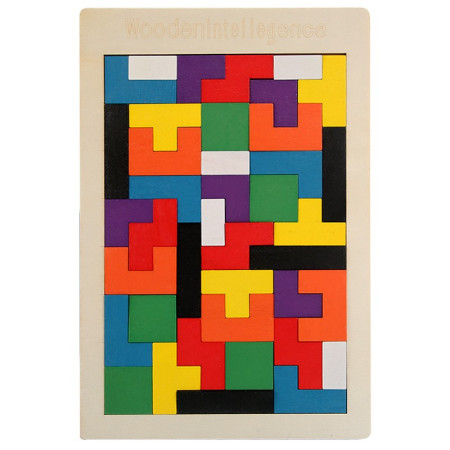 Puzzle Montessori, Flippy, din Lemn, Tip Tetris, +36 Luni, Forme Neregulate, 40 Piese, 26.5 x 17.7 cm, Multicolor