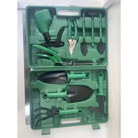 Set 10 accesorii pentru gradinarit Flippy, geanta depozitare inclusa, otel inoxidabil, 37 x 28 cm, verde