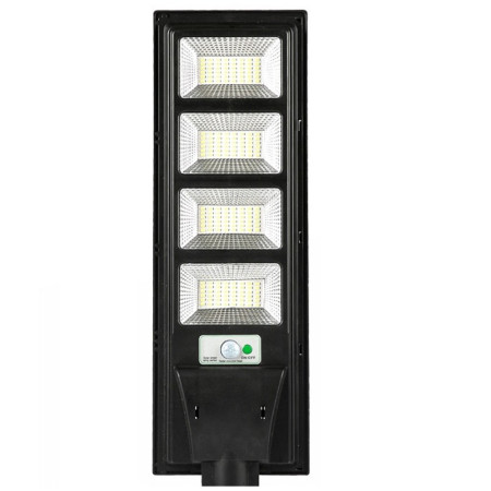 Lampa solara stradala Flippy, cu telecomanda, senzor de miscare si lumina, suport prindere, 192 LED-uri, IP65, ABS, 8AH, 200W, temperatura culoare 6500K, 58.6x18.8x5 cm, autonomie 10-12 ore, negru