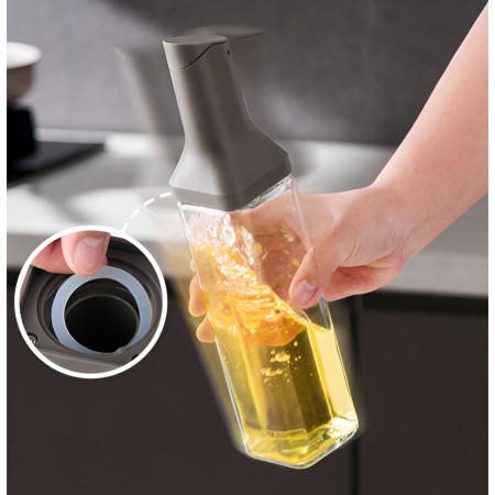 Dispenser pentru Ulei, Flippy, Deschidere si Inchidere Automata a Rezervorul, cu Inductie Gravitationala, 500 ml, 29.5x6x6 cm, Gri