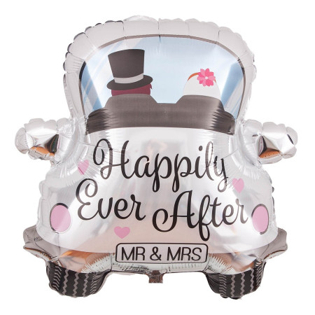 Balon din Folie Metalizata, Flippy, Figurina Masina, Model Nunta Happily Ever After, Tema Nunta, 60 x 63 cm, Ambalaj Individual, Pai Inclus, Umflare cu Aer sau Heliu, Alb