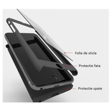 Set Husa si Folie de Protectie, Flippy, Compatibila cu Apple iPhone X, Full Cover 360°, Plastic + Sticla, Negru