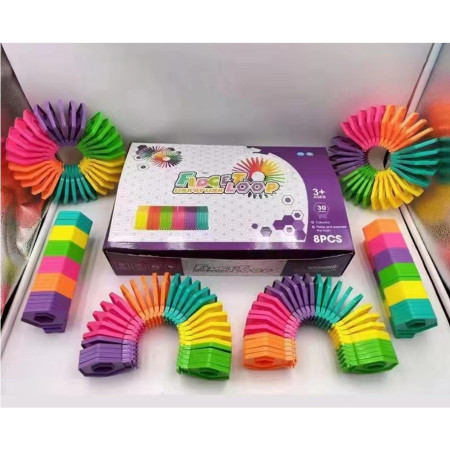 Puzzle pentru copii, Flippy, fidget loop, functie stivuire, bucle, decompresie, curcubeu, 20 cm