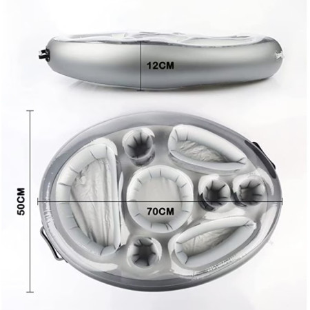 Bar gonflabil/Suport de pahare plutitor, Flippy, cu 8 compartimente, pompa inclusa, PVC, Gri, 25x18,5x4 cm
