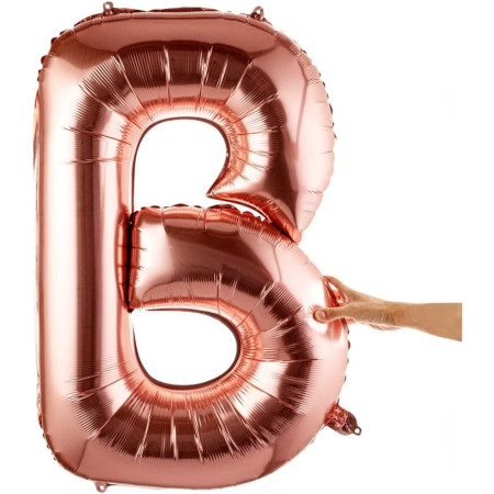 Balon Folie Metalizata Litera B, Flippy, 80 cm, Umflati cu Heliu sau Aer, Ambalaj Individual, Pai inclus, Rose Gold