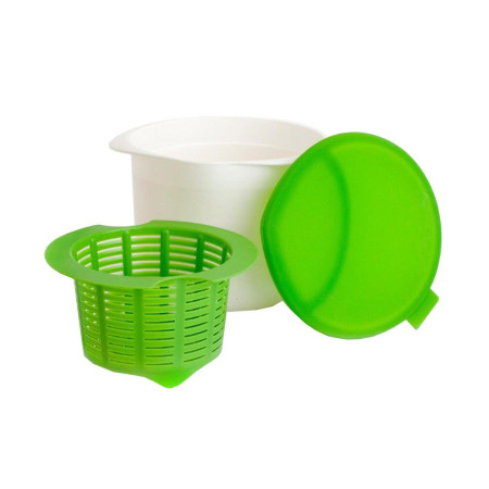 Recipient pentru Preparat Branza, Flippy, Capac de Silicon, Cheese Maker din Plastic, Strecuratoare, 17x14.5x12.8 cm, Verde