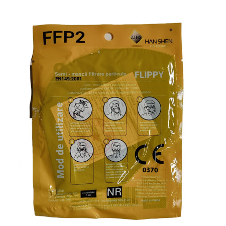 Set 2 bucati Masca de protectie faciala, Flippy, de unica folosinta pentru adulti, FFP2, KN95 CE 0370, 5 straturi, nesterila, ambalaj individual, Negru