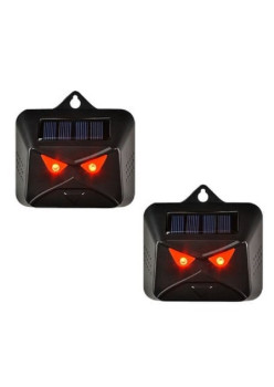 Set 2 Aparate Solare LED cu Ultrasunete, Flippy, Repelent pentru Animale Mari si Mici, Lumina Rosie si Alba, Anti Rozatoare, Anti Insecte, Frecventa 9-36KHZ, 10.2 x 10.6 x 2.8 cm, Negru