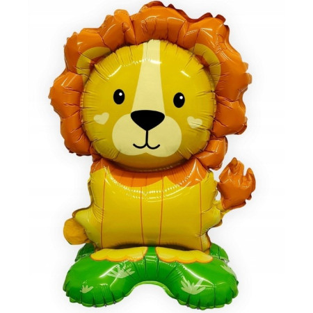 Balon din Folie Metalizata, Flippy, Mini Figurine Animalute, Model Leu, Tematica Aniversare, 39x58 cm, Ambalaj Individual, Pai Inclus, Umflare cu Aer sau Heliu, Multicolor