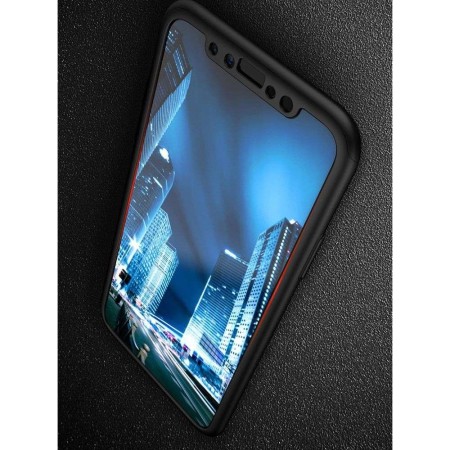 Set Husa si Folie de Protectie, Flippy, Compatibila cu Apple iPhone X, Full Cover 360°, Plastic + Sticla, Negru