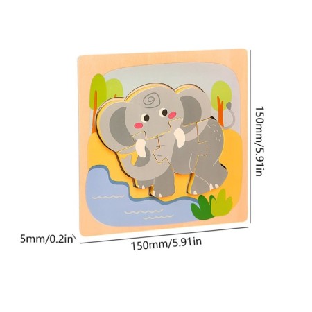 Puzzle Montessori din Lemn pentru Copii, Flippy, 3D, 0-3 Ani, Model Elefant, Educativ, Intuitiv, Creativ, 4 Piese, 15x15x0.5 cm, Multicolor