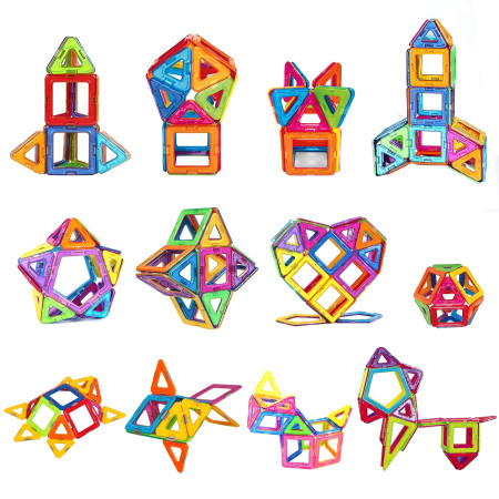 Set 60 Piese Magnetice de Constructie, Flippy, Piese Mari, Magnetic Blocks, Forme Geometrice, 3 Ani, ABS, Magnet, 22 x 17.2 x 8.5 cm, Multicolor