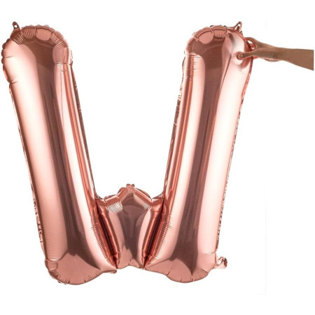 Balon Folie Metalizata Litera W, Flippy, 100 cm, Umflati cu Heliu sau Aer, Ambalaj Individual, Pai inclus, Rose Gold