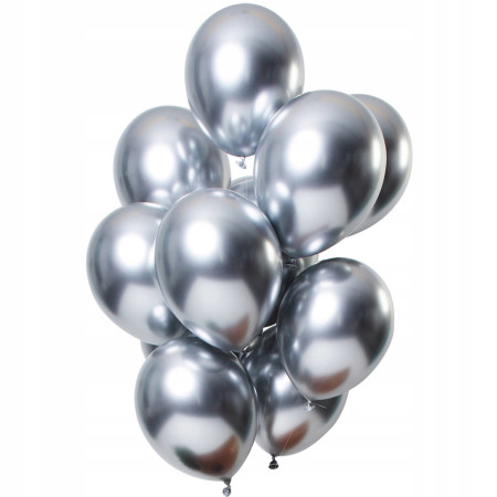 Set 10 Baloane din Latex Chrome, Flippy, Model Party, 13 cm, Silver, 1 g