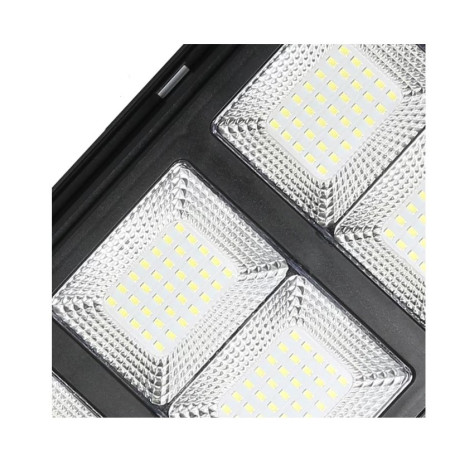 Lampa solara stradala Flippy, cu telecomanda, senzor de miscare si lumina, suport prindere, 135 LED-uri, IP65, ABS, 8AH, 100W, temperatura culoare 6500K, 48.5x22x6.8 cm, autonomie 10-12 ore, negru