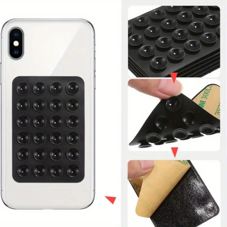 Suport Adeziv Universal, Flippy, pentru Telefon/Tableta, cu 24 Ventuze, potrivit pentru Tik-Tok/Selfie/Vizionare Video, din Silicon, 8 x 5.5 x 1 cm, Negru