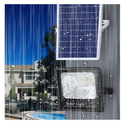 Proiector LED SMD 800W cu incarcare solara Flippy, panou solar, cu telecomanda, suport prindere, material ABS, 14AH, 1032 LED-uri, 5 m cablu inclus, 1019Lm, 36x32 cm, negru