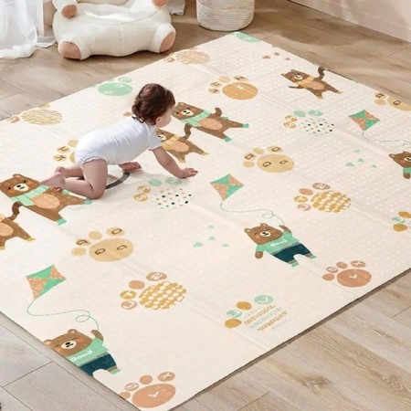 Covoras de joaca termic Zmeu/Ursi 150 x 200 x 1.5 cm, Pliabil, Impermeabil, Antiderapant, educativ si interactiv cu 2 fete, din XPE+PE, Protectie Termica, Multicolor