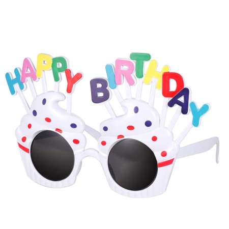 Ochelari Happy Birthday, Flippy, Tematica Aniversare, Protectie Soare, din Plastic, Model Prajiturele, 18.5x11.5 cm, Alb