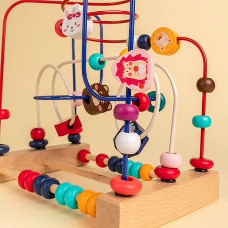 Jucarie din Lemn Montessori, Flippy, Labirint Motricitate cu Abac si Animalute, Rollercoaster pentru Copii, Educativ, Dezvoltarea Abilitatilor Motorii, Numaratoare, 22.5x22.5x15 cm, Multicolor