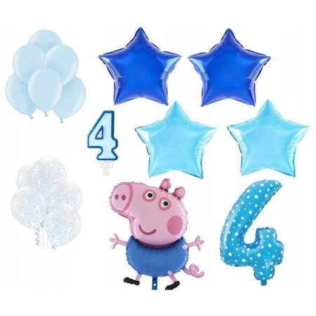 Balon din Folie Metalizata, Flippy, Figurina Stea, Model Simplu, Tematica Aniversare, 40 cm, Ambalaj Individual, Pai Inclus, Umflare cu Aer sau Heliu, Bleu