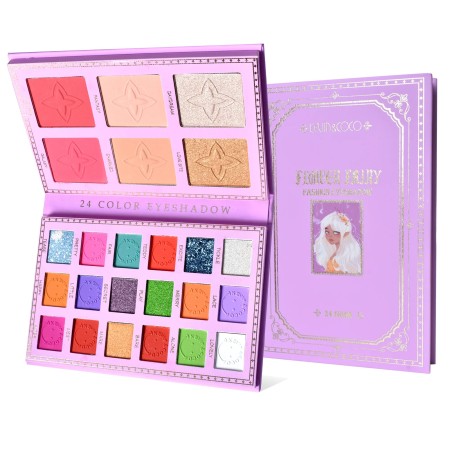 Paleta Farduri Flippy, Kevin&Coco, Tip Carte, 24 Culori, Iluminator si Blush Inclus, Dreptunghiulara, 210 g, 16.2 x 10.8 x 2.2 cm, Valabilitate 3 Ani, Multicolor