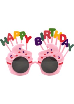 Ochelari Happy Birthday, Flippy, Tematica Aniversare, Protectie Soare, din Plastic, Model Prajiturele, 18.5x11.5 cm, Roz