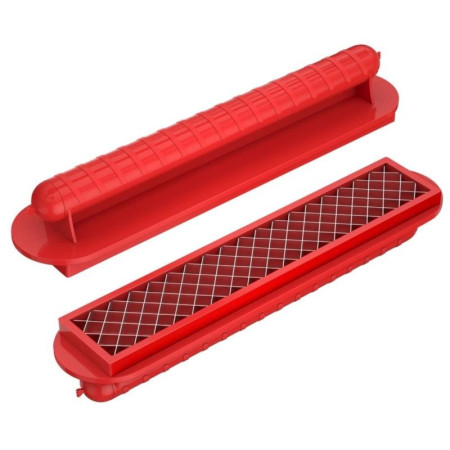 Feliator manual pentru hot-dog Flippy, crestare carnati si hot-dog, manual, potrivit pentru gratar, 29.5 x 6.5 cm, din inox si ABS, rosu