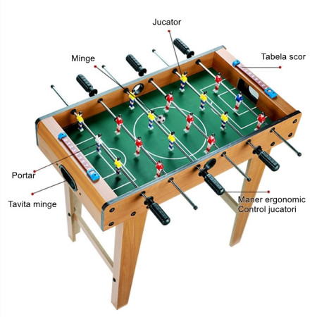 Masa de fotbal cu teren si 18 jucatori Flippy, cu tablou pentru scor, din metal, lemn si ABS, cu Picioare, 69 x 34 x 65 cm, pentru copii si adulti